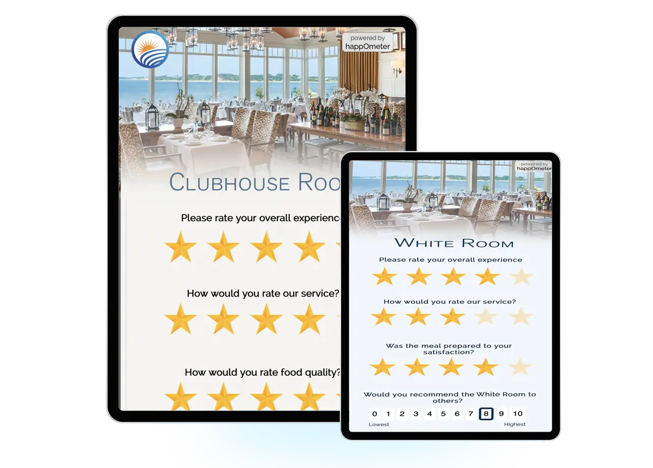 Happometer member experience rating surveys shown on club tablets